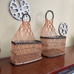 Vintage Wicker Wall Hanging Baskets (Pair)